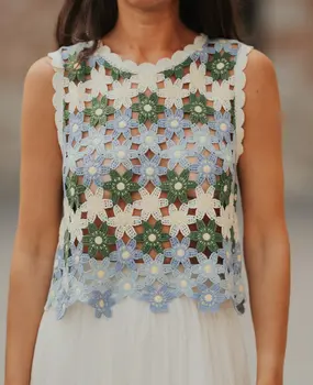 Blouse en crochet bleu BRUME