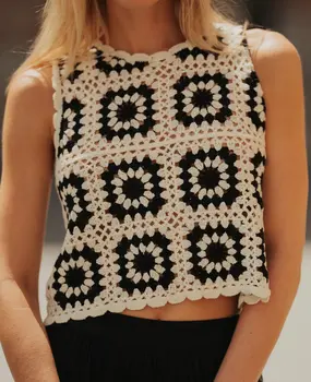 Blouse en crochet noir ELINA