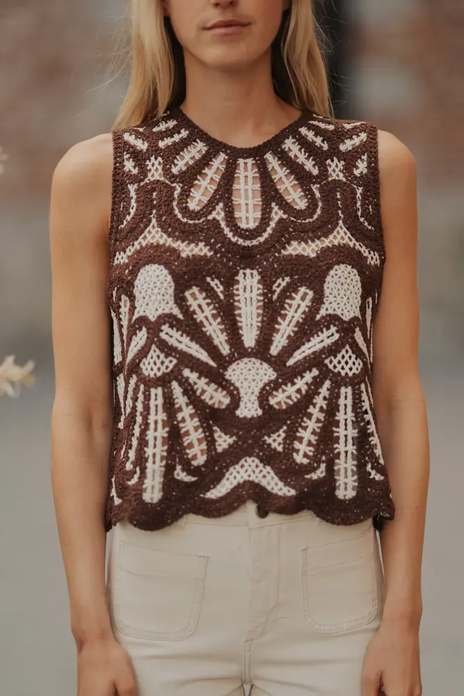 Blouse en crochet choco NAIA