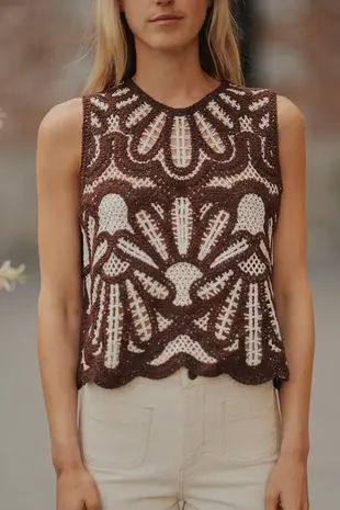 Blouse en crochet choco NAIA