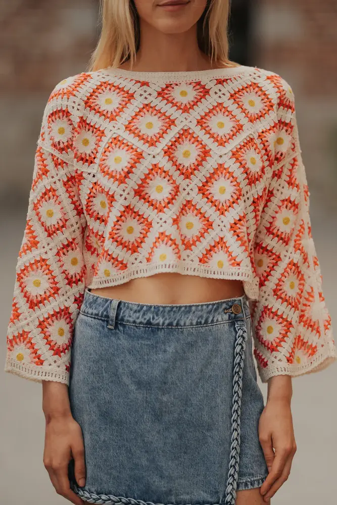 Blouse en crochet corail AURORE