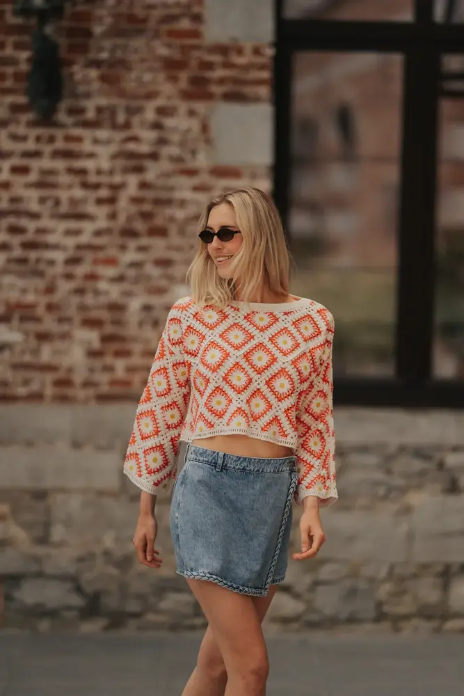 Blouse en crochet corail AURORE