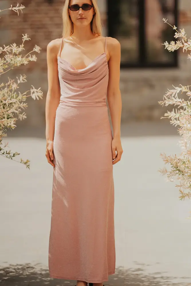 Robe Midi Rose Pailletée Col Cascade DIVIA Robe Midi Rose Pailletée Col Cascade DIVIA