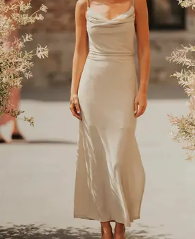 Robe Midi Beige Pailletée Col Cascade DIVIA