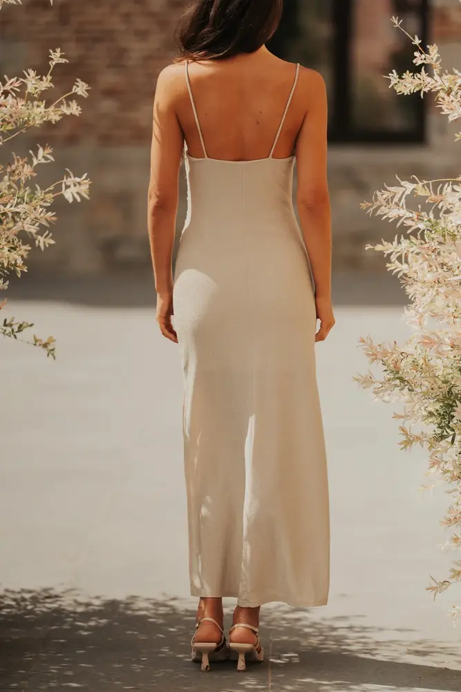 Robe Midi Beige Pailletée Col Cascade DIVIA Robe Midi Beige Pailletée Col Cascade DIVIA