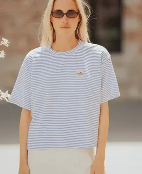T-shirt rayé bleu ciel et blanc oversize COLETTE
