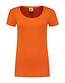 Dames T-shirt ronde hals stretch extra lang Kleur: Oranje, Maat: S