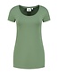 Dames T-shirt ronde hals stretch extra lang Kleur: Legergroen, Maat: S