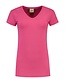 Extra lang dames T-shirt stretch met V-hals Kleur: Fuchsia, Maat: M