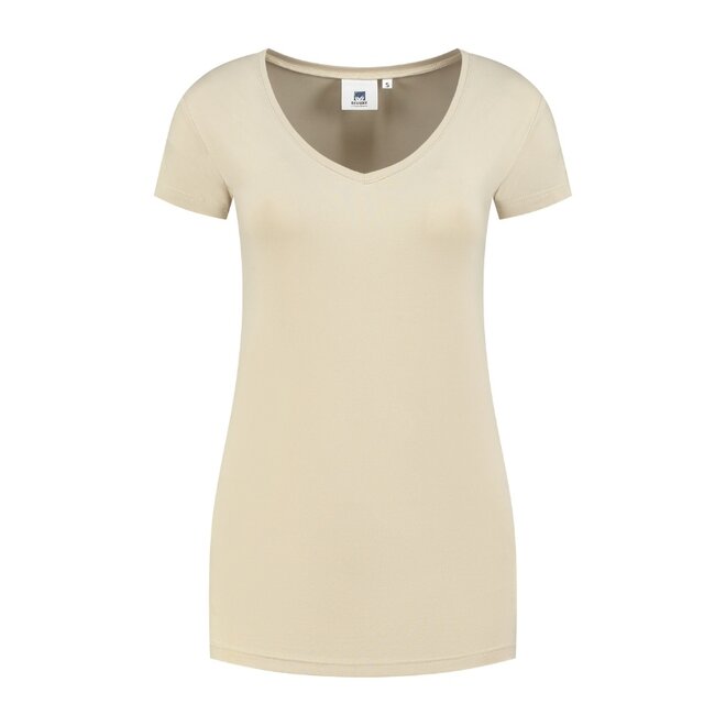 Extra lang dames T-shirt stretch met V-hals