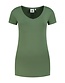 Extra lang dames T-shirt stretch met V-hals Kleur: Legergroen, Maat: XL