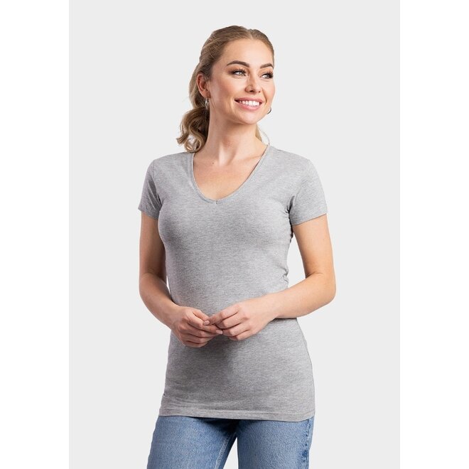 Extra lang dames T-shirt stretch met V-hals