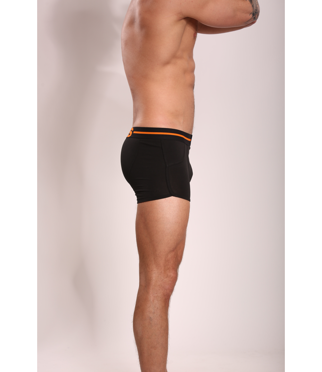 Men's Boxer Shorts Black Solid | Cotton | Orange Stripe