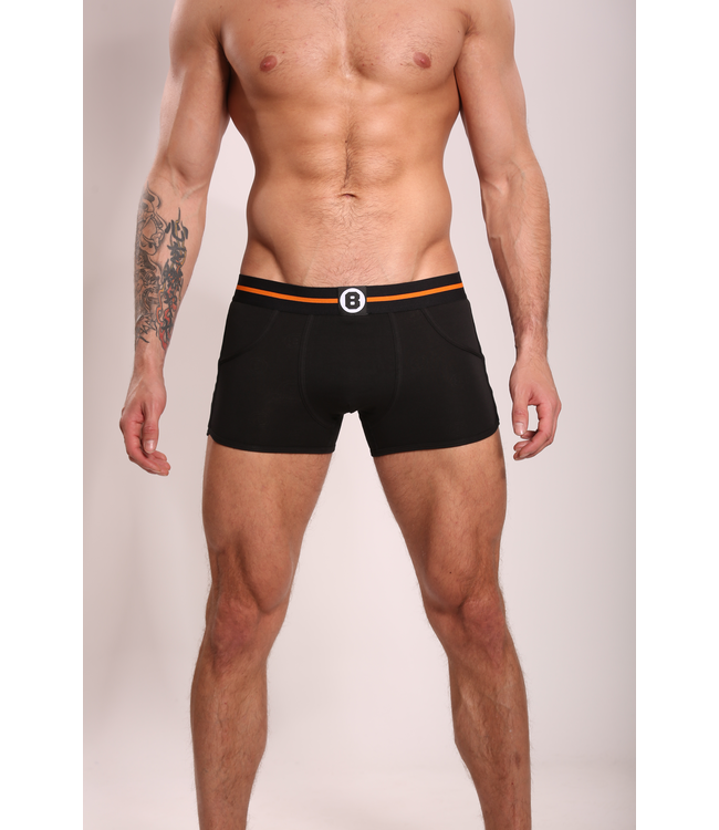 Men's Boxer Shorts Black Solid | Cotton | Orang Stripe