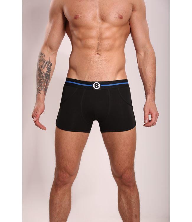 Heren Boxershort Zwart Effen | Katoen | Blauwe Streep