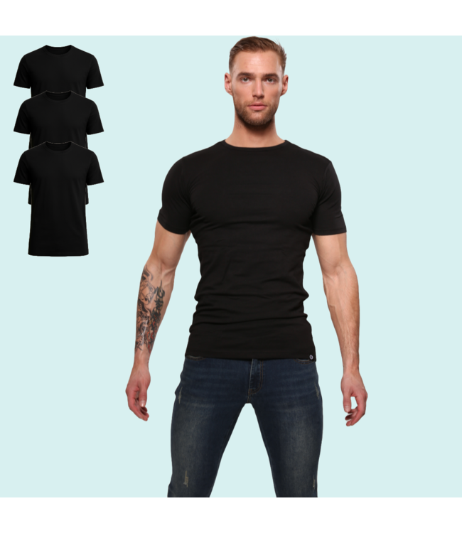 Herren T-Shirt | Baumwolle | 3pack | Basic Schwarz | Rundhalsausschnitt