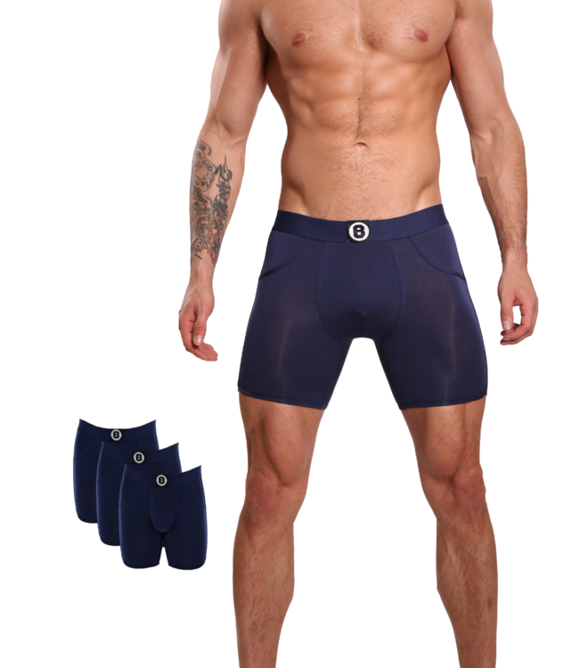 Herren-Boxershorts mit langen Beinen | 3er-Pack | Einfarbig Navyblau | Bolas Underwear