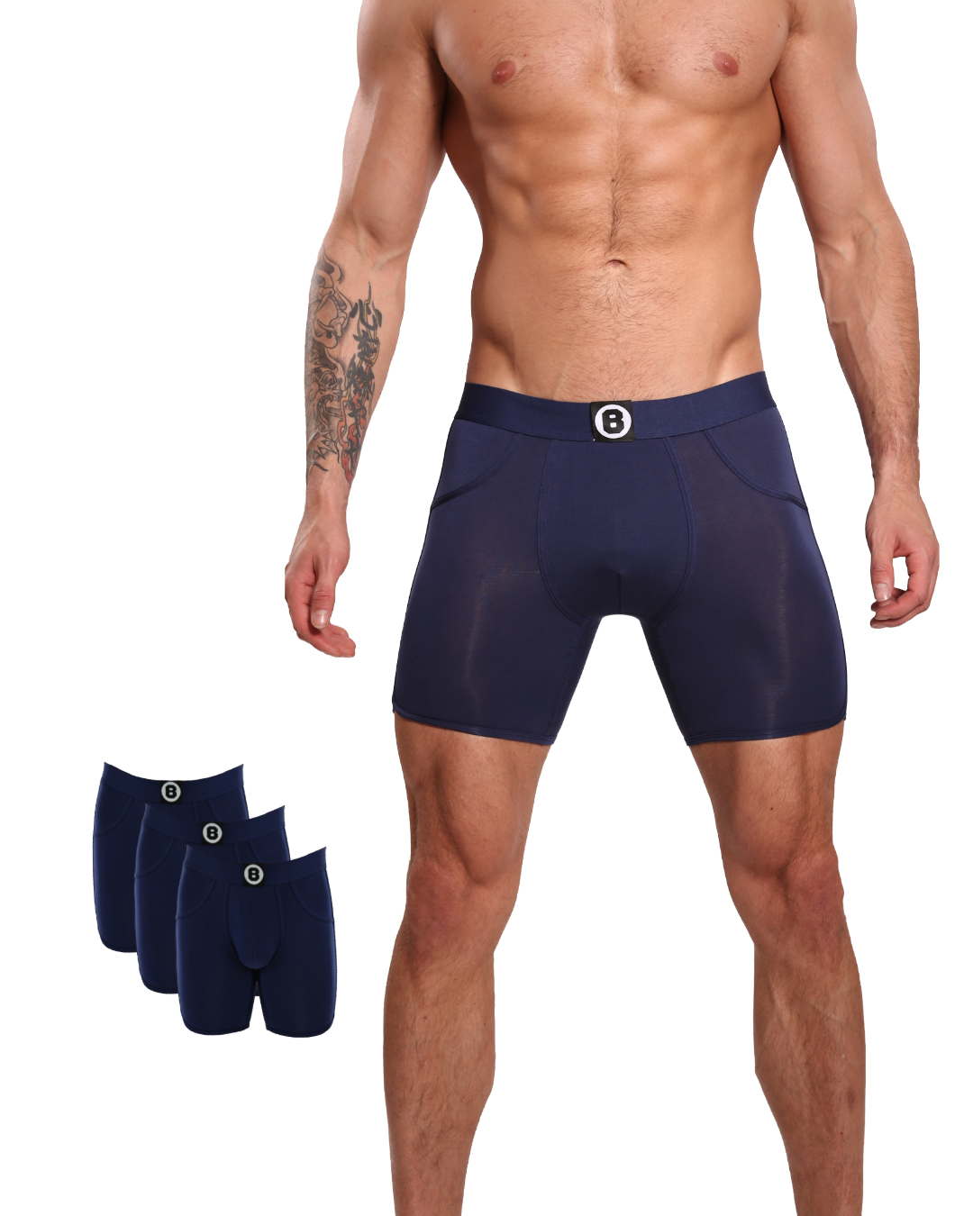 Nuofengkudu Pack of 3 & 4 Men's Boxer Shorts Long Leg Cotton Multipack