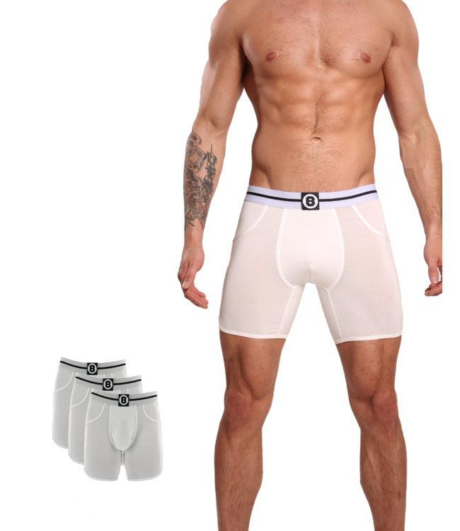 Herren-Boxershorts mit langen Beinen | Lyocell | 3er-Pack | Einfarbig Weiß | Bolas Underwear