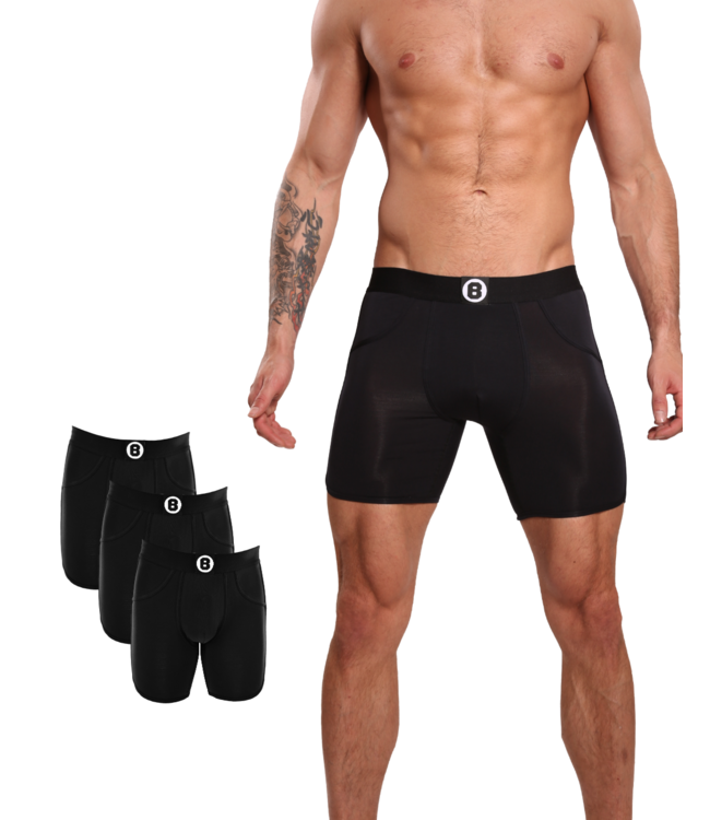 Men's Long Leg Boxer Shorts | Lyocell | 3-pack | Solid Colour Black | Bolas Underwear