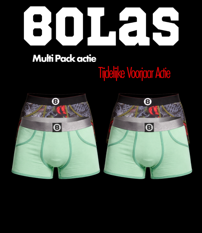 Bolas Herren Boxershorts | 4er-Pack | Limettengrün & Rosen
