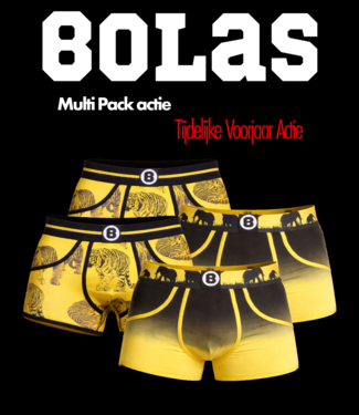 Bolas Men's Boxer Shorts | Tiger & Elephant | Multi Pack of 4