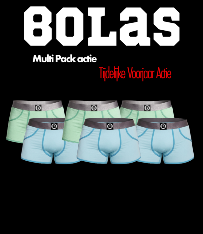 Bolas Men's Boxer Shorts | Multi Pack of 6 | Lime Green & Light Blue