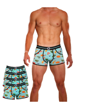Men's Boxer Shorts | Print | 4-pack | Tropical Turquoise Drink & Birds | Cotton