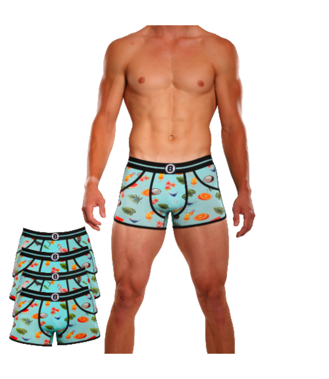 Herren-Boxershorts | Print | 4er-Pack | Tropical Turquoise Drink & Birds | Baumwolle