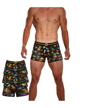 Herren-Boxershorts | Mit Aufdruck | 4er-Pack | Tropical Black Birds & Drinks | Baumwolle