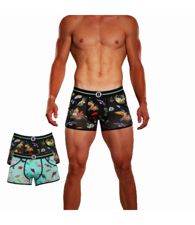 Heren Boxershort | Duo Pack 2st | Print | Turquoise & Black | Birds & Flowers