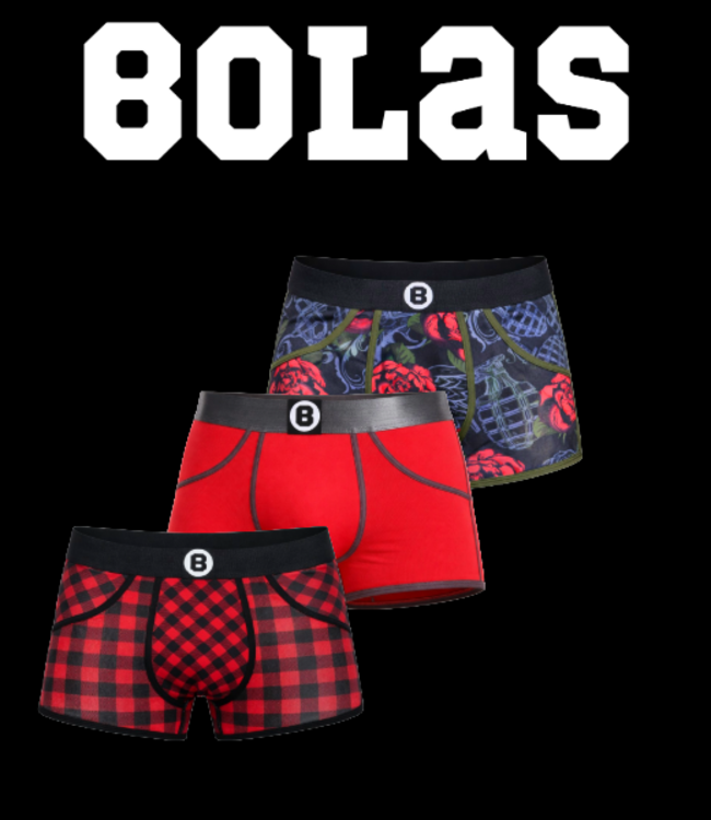 Bolas Men's Boxer Shorts | Multi Pack of 3 | Red | Blocked | Roses