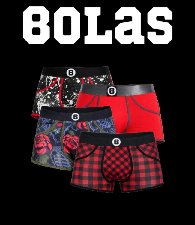 Bolas Men's Boxer Shorts | Multi Pack of 4 | Red | Dance | Roses