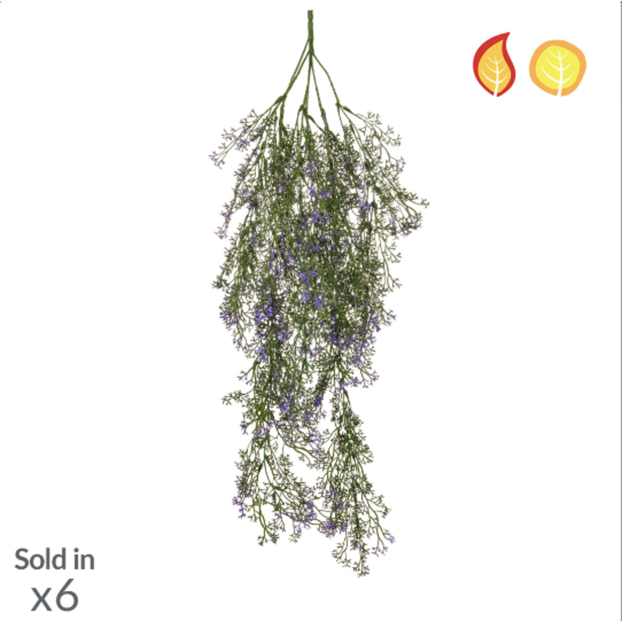 Kunst hangplant paarse bloemen 65 cm FR-UV