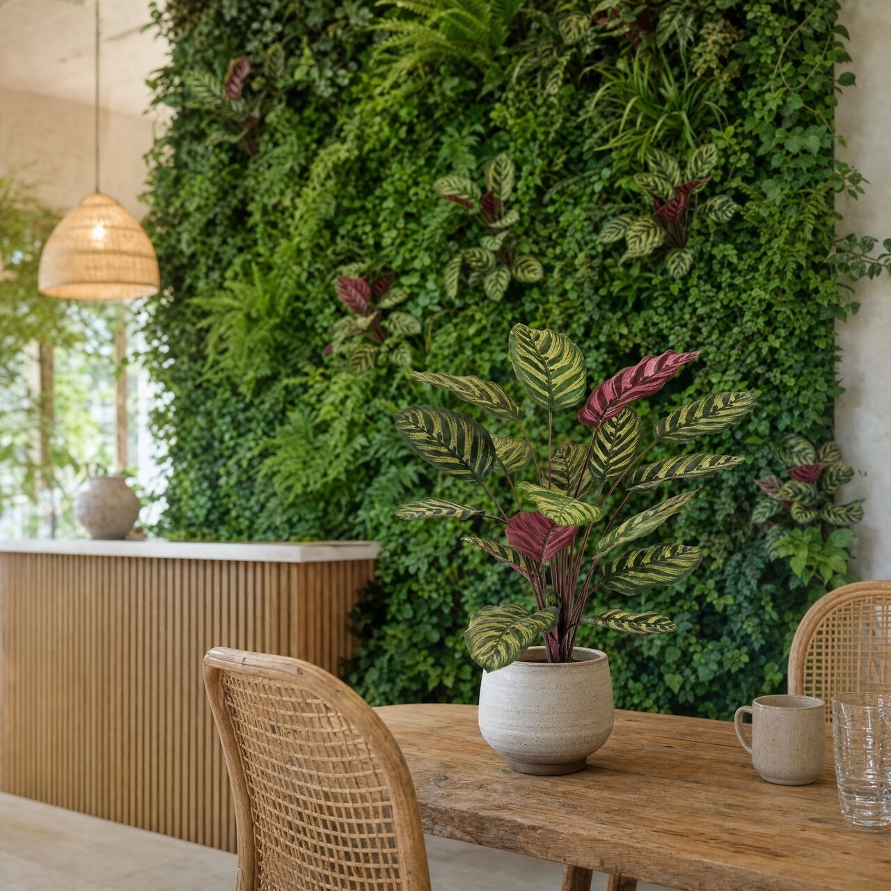Calathea Makoyana kunstboeket rood 60 cm – brandvertragend