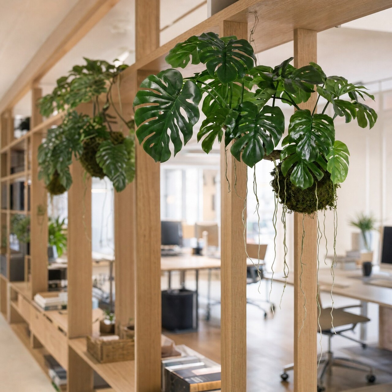 Monstera kunsthangplant op mosbol 90 cm