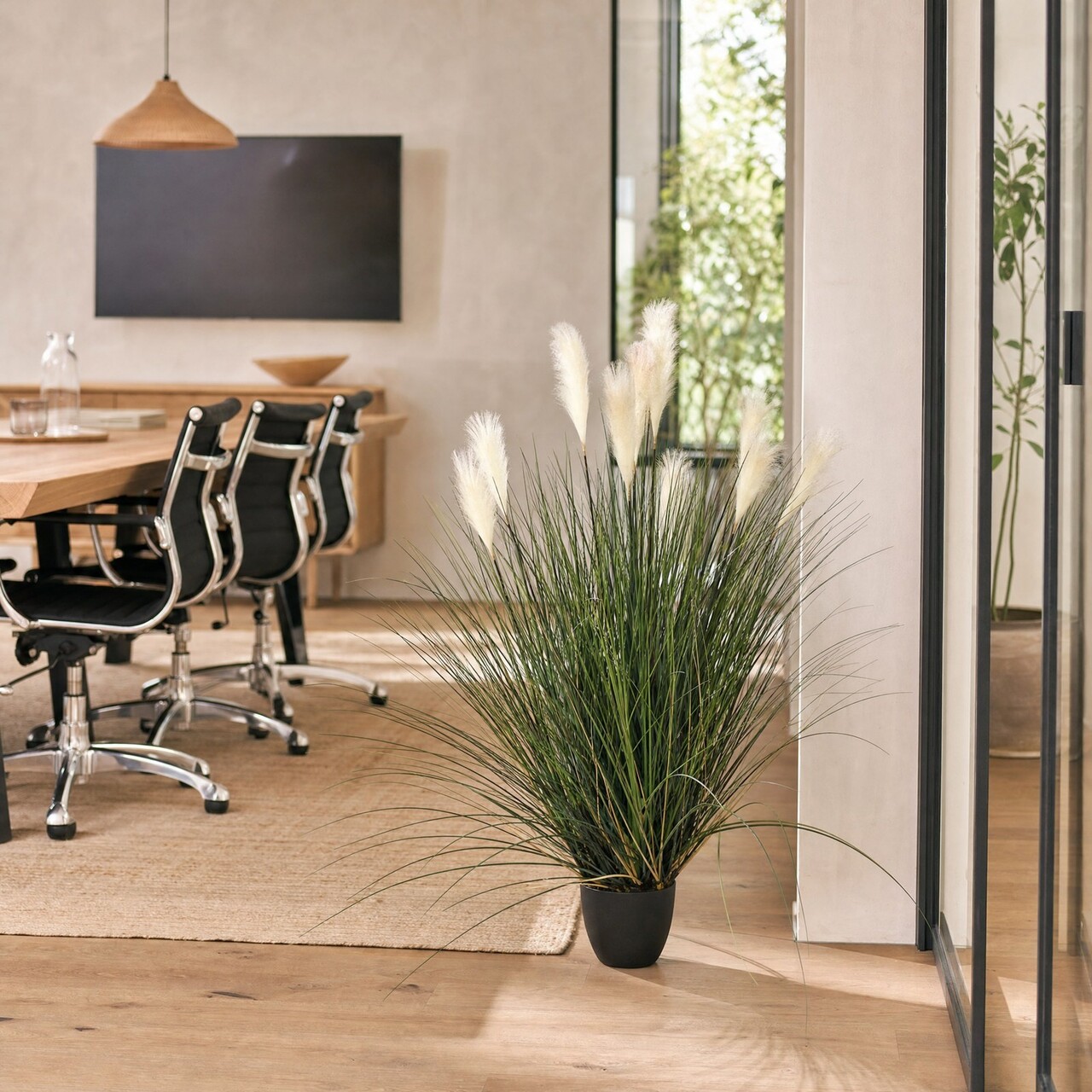 Rietgras kunstplant wit-groen 137 cm