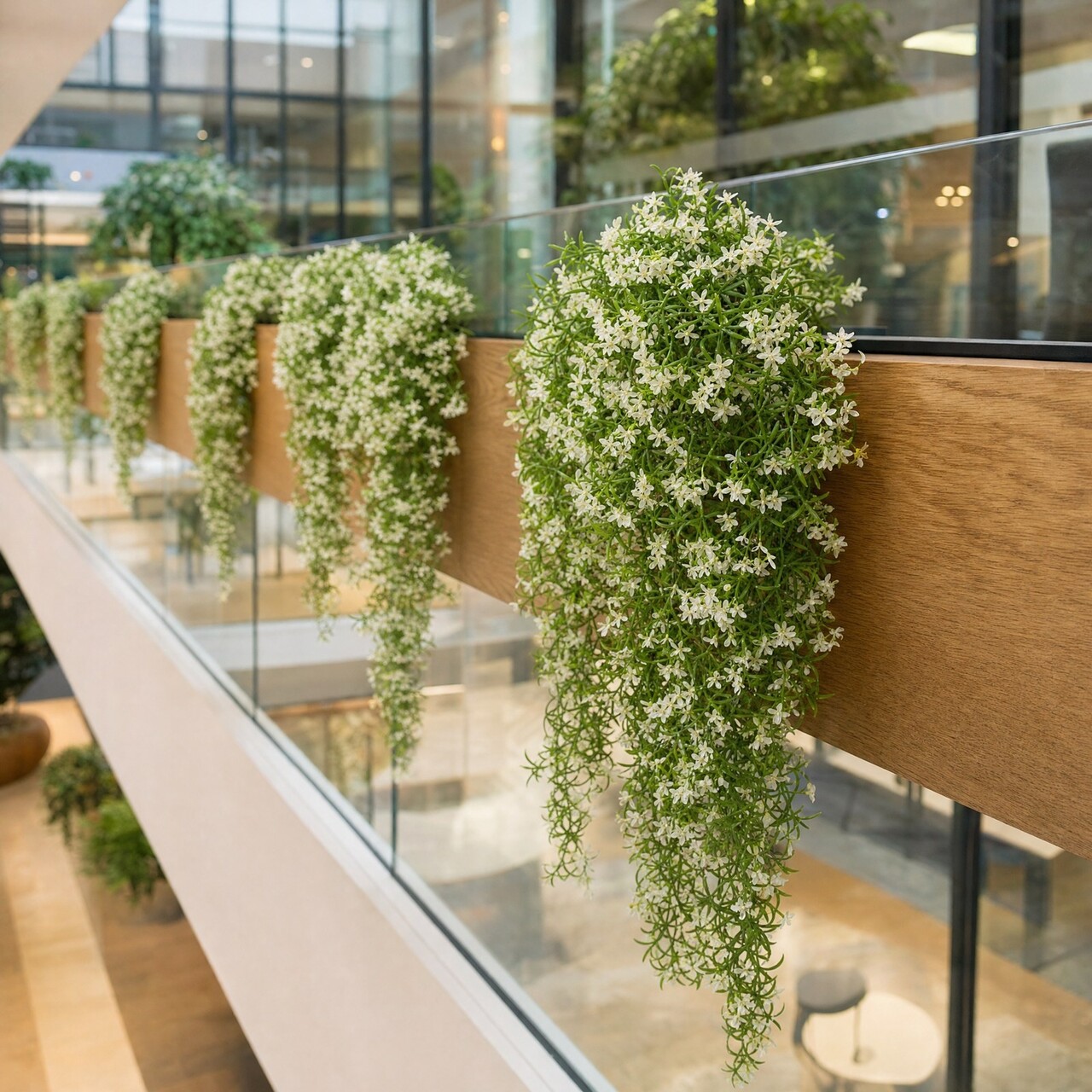 Kunsthangplant witte bloemen 68 cm – brandvertragend