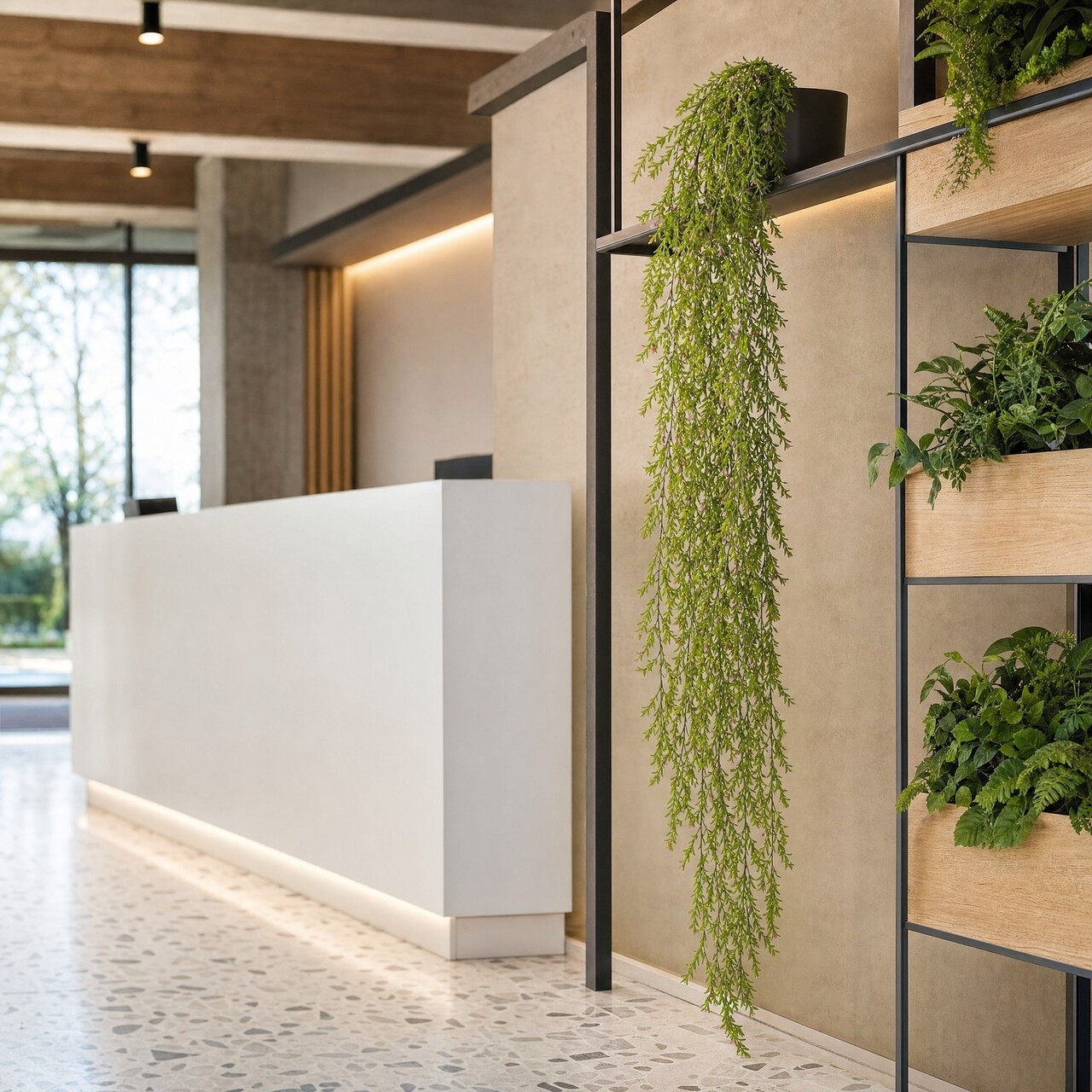 Veervaren kunsthangplant geelgroen 165 cm – brandvertragend