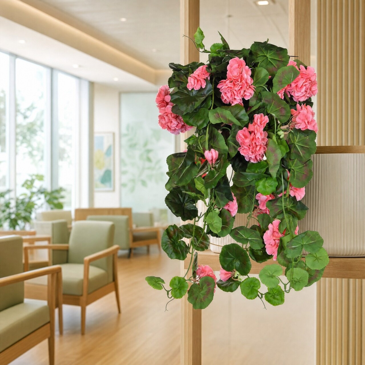 Geranium Kunsthängepflanze rosa 73 cm – schwer entflammbar