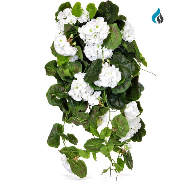 Geranium kunsthangplant wit 73 cm – brandvertragend
