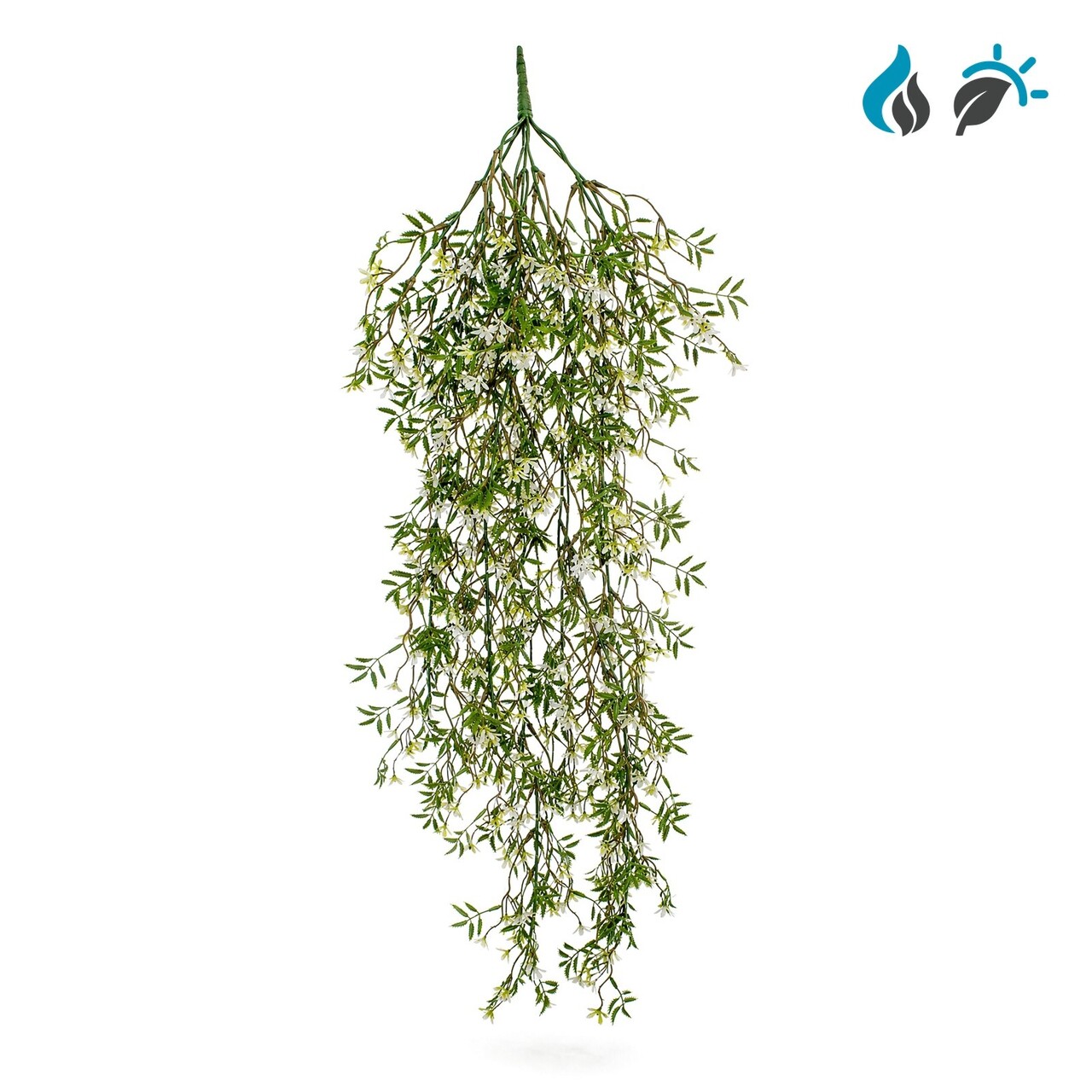 Kunsthangplant witte bloemen 90 cm – FR & UV-bestendig