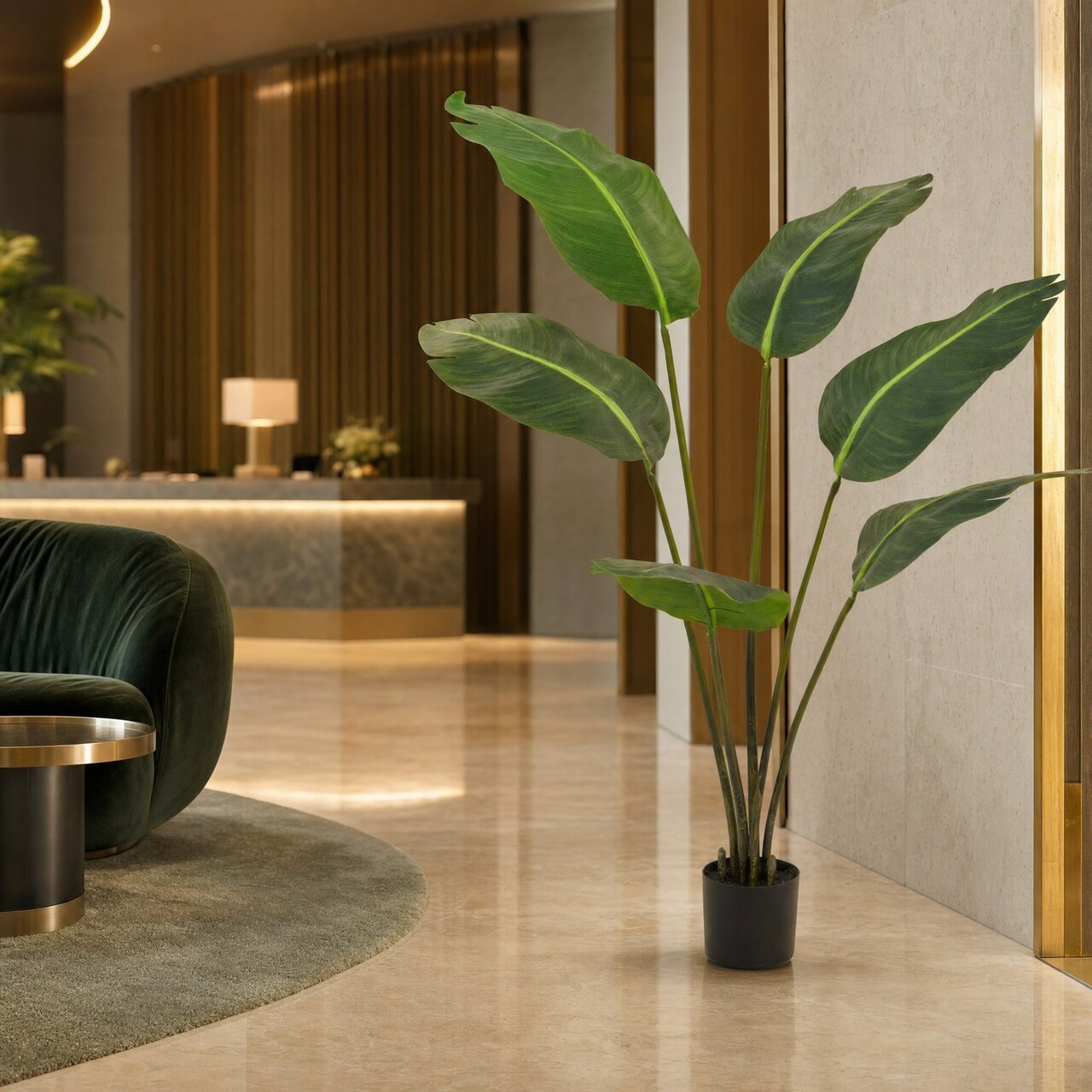 Strelitzia-Kunstpflanze 120 cm – schwer entflammbar