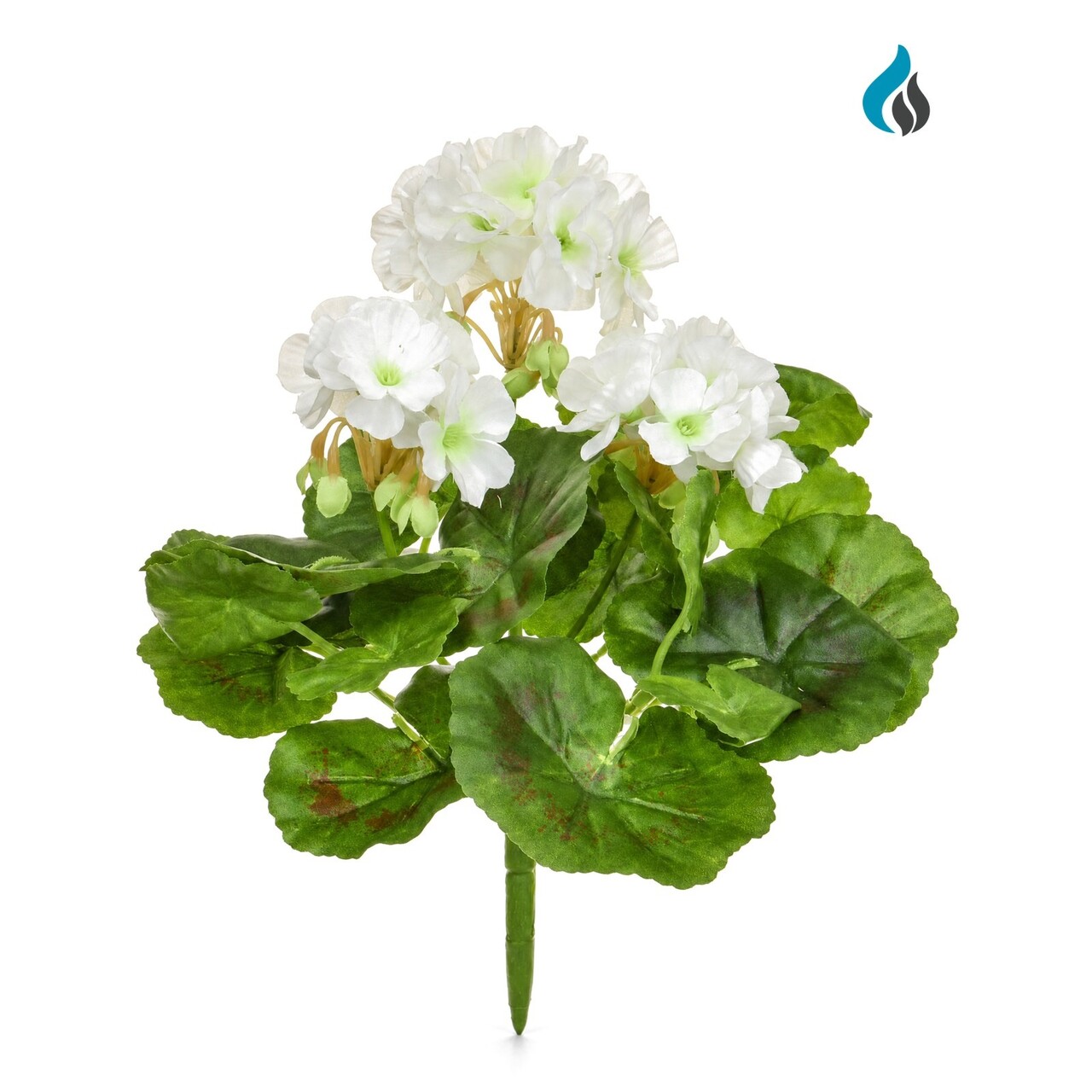 Geranium-Kunstbukett weiß 23 cm – schwer entflammbar