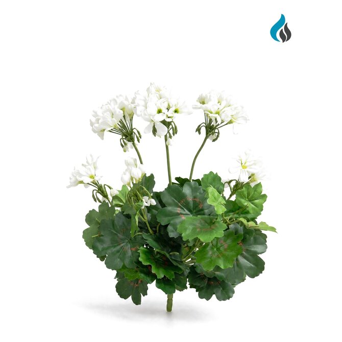 Geranium-Kunstbukett weiß 38 cm – schwer entflammbar