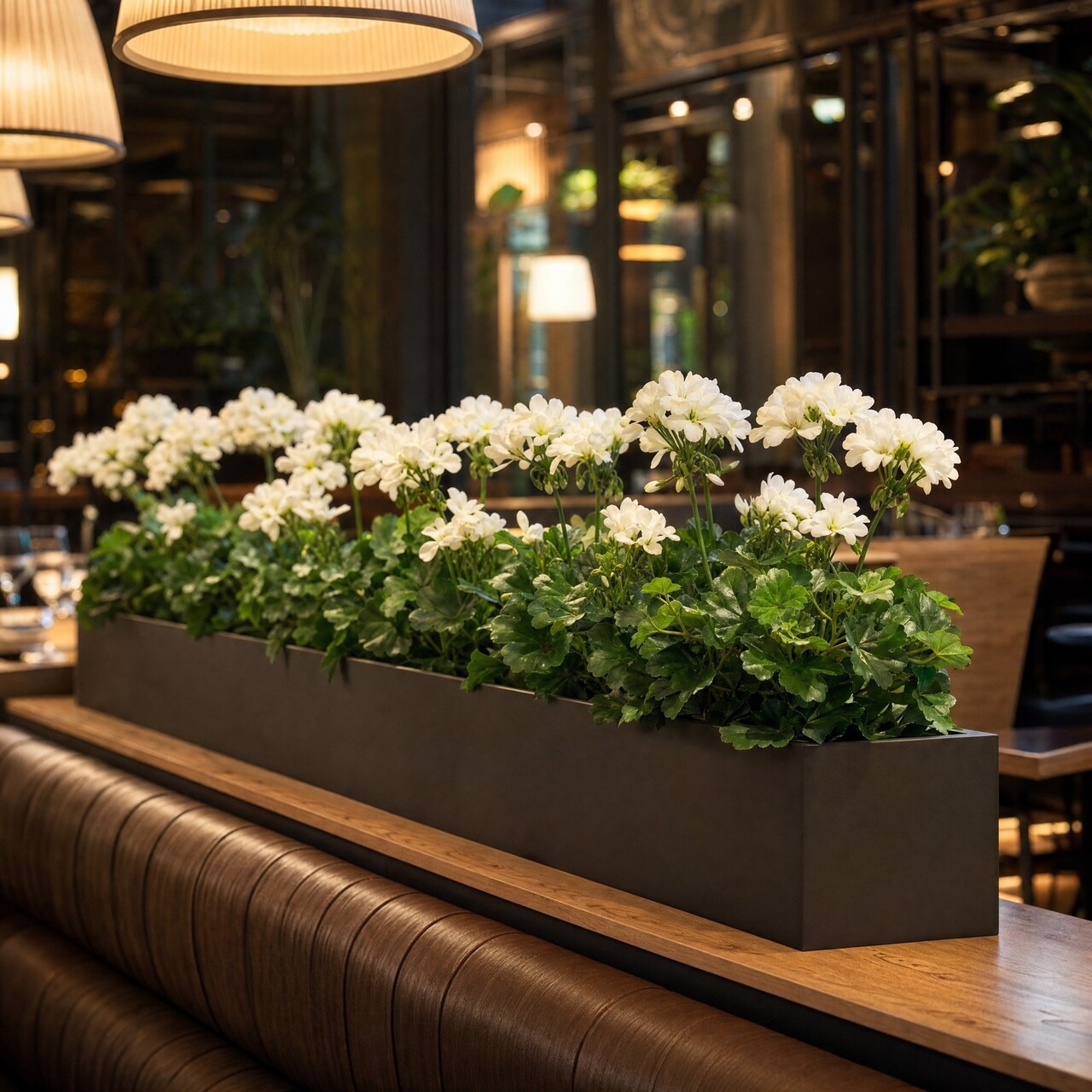 Geranium kunstboeket wit 38 cm – brandvertragend