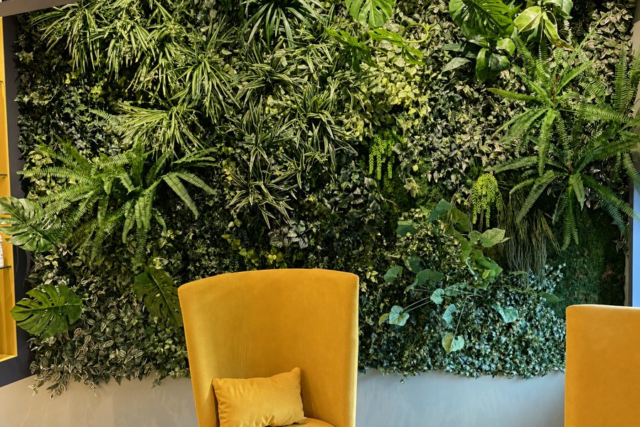 Plantenwand bij de zitplekken