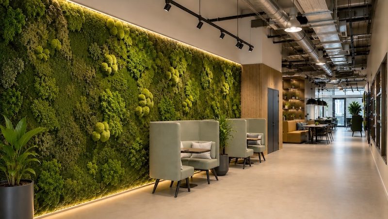 Moss wall with moss mix · impression · lounge with ball moss and flat moss