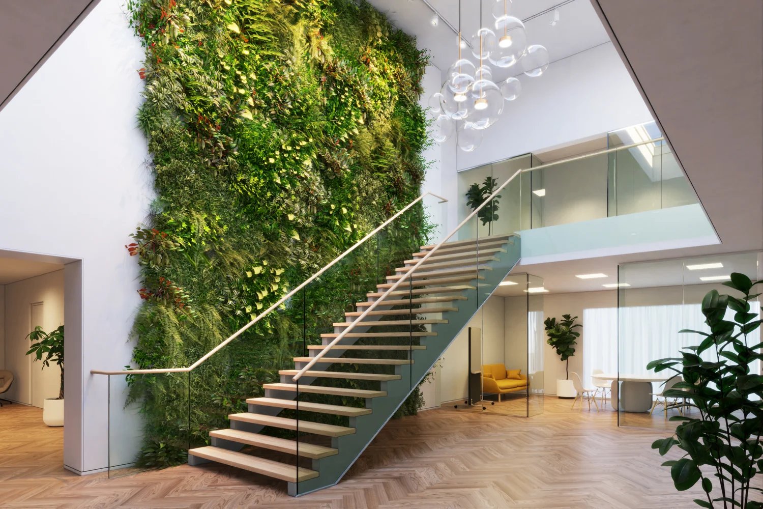 Brandvertragende plantenwand op kantoor