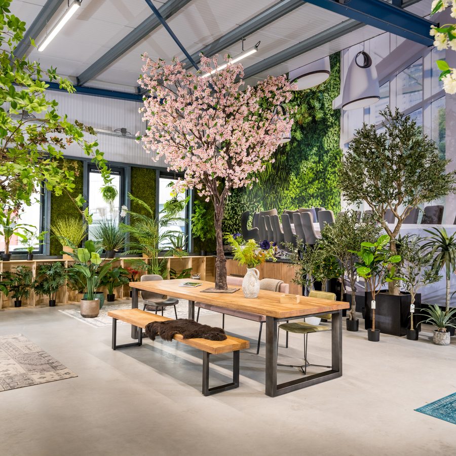 Showroom van Coolplant in Joure met kunstbomen en groene wanden